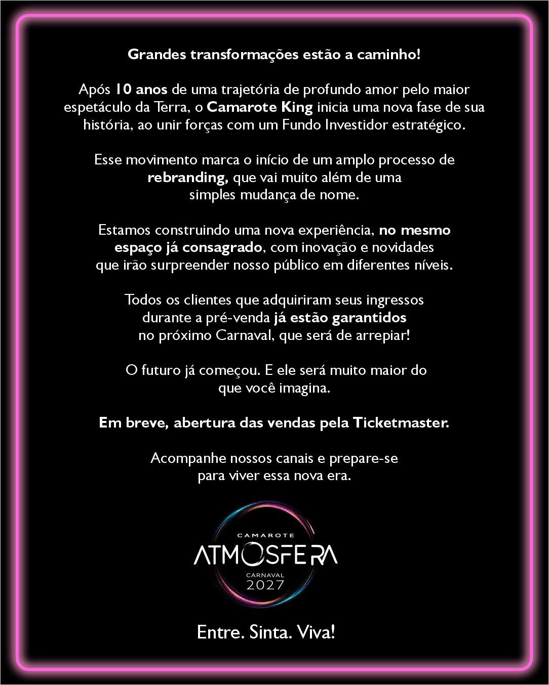 Comunicado Camarote Atmosfera
